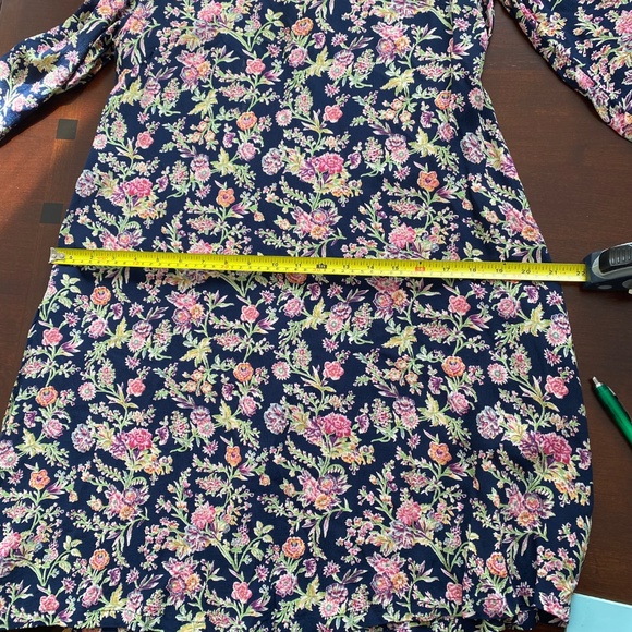 Y2K Vintage Floral Mini Dress – Navy Blue with Pink & Green Print, 3/4 Sleeves - Picture 7 of 13
